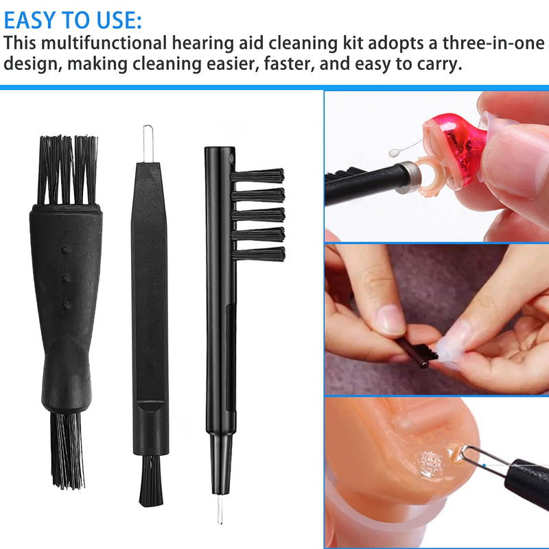 [Australia] - 8Pcs Hearing Aid Cleaning Kit Professional Hearing Amplifier Cleaning Fabric Multi-Functional Brushes with Plastic Box(Black) 