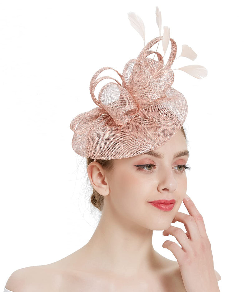 [Australia] - Z&X Sinamay Fascinator Pillbox Hat with Headband Hair Clip for Cocktail Tea Party 035 Nude Pink 