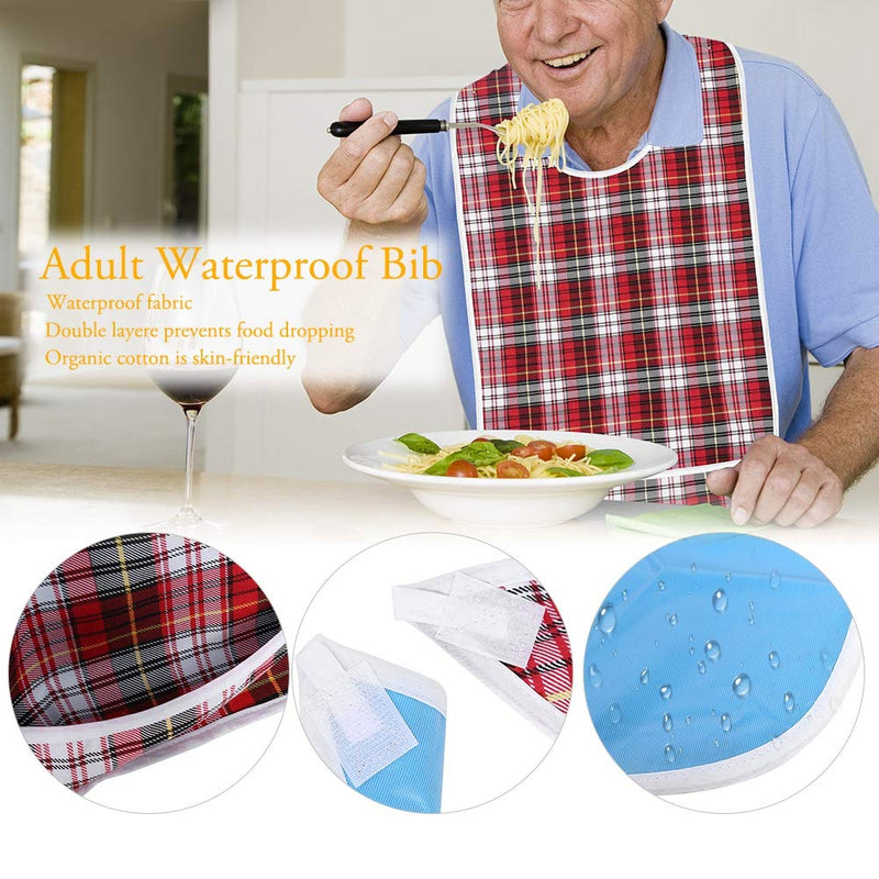 [Australia] - FILFEEL Adult Bibs, Waterproof Mealtime Bibs Double Layer Reusable Dining Clothing Protector for Elderly Women Men, 17.7" x 35.4" Red 