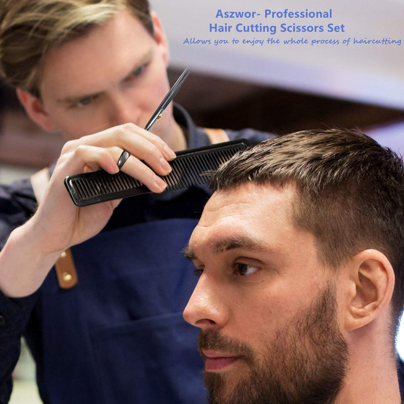 [Australia] - Hair Cutting Scissors Set by Aszwor Hairdressing Shears Kit 12 PCS Professional Haircut Scissors Kit with Hair Cutting Scissors, Thinning Shears, Multi Use Haircut Kit for Home Salon Barber Black- 12 in 1 