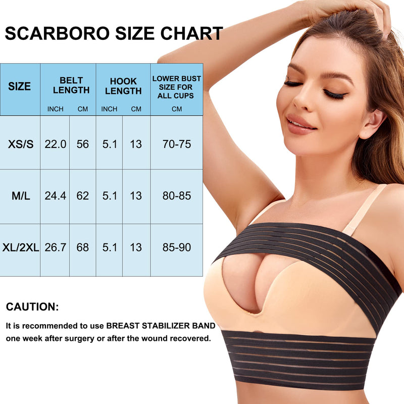 [Australia] - SCARBORO Breast Bands for Women Post Surgery Breast Implant Stabilizer Band Compression Breast Augmentation and Reduction Strap Medical Chest Support Band for Large Breast Exercise XS-Small Black 