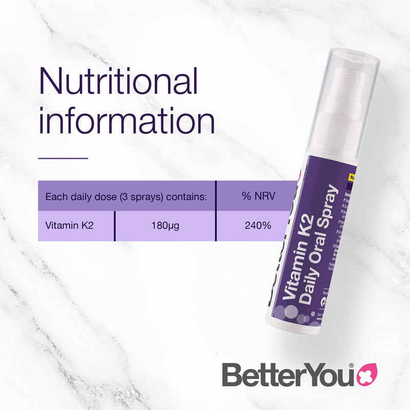 [Australia] - BetterYou Vitamin K2 Daily Oral Spray | Supports Normal Bone Health and Blood Clotting | 25ml (160 sprays) | Palm Oil Free | Natural Peppermint Flavour Single 