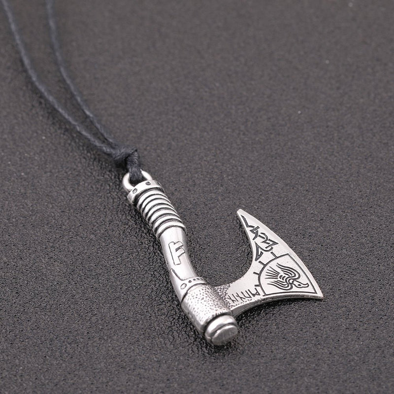 [Australia] - EUEAVAN Viking Raven Amulet Runes Axe Celtic Knot Talisman Pendant Necklace Antique Silver 