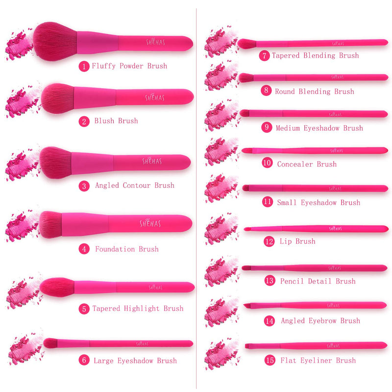 [Australia] - Makeup Brush Set, 15 Piece Quality Makeup Brushes, Premium Synthetic Make Up Brushes for Foundation Powder Blush Highlighter Concealer Makeup Brush Kit for Travel, Hot Pink 15Pcs 