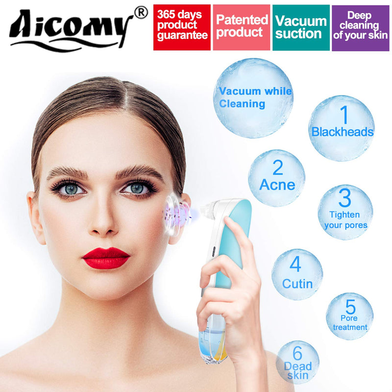 [Australia] - Blackhead Remover Vacuum with water cleaning Pore Vacuum to avoid drying pore care for deep cleasing with 6 suction heads & 3 suction levels USB rechargeable Unisex (Blue) Aicomy Blue 