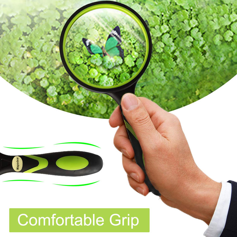 [Australia] - Wapodeai Magnifying Glasses, Magnifying Glass 4X Handheld Reading Magnifier for Seniors & Kids, 75mm Large Magnifying Lens with Non-Slip Rubber Handle for Reading and Hobbies. 