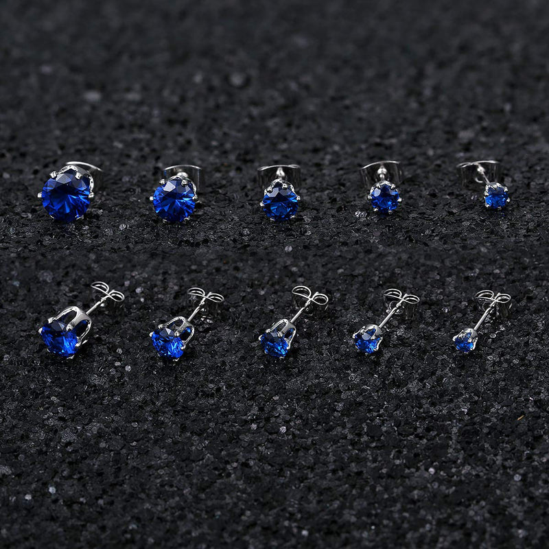 [Australia] - MDFUN 6 Pairs 18K Yellow Gold Plated Round Cubic Zirconia Stud Earring Pack of 6 5 Pairs 3/4/5/6/7mm Blue Spinel White Gold 