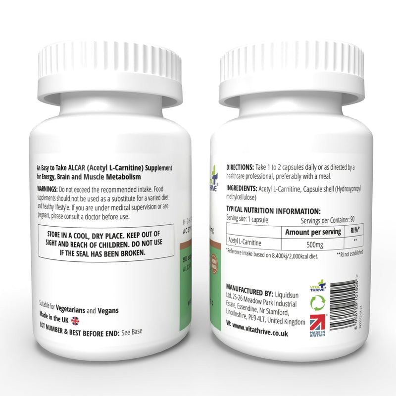 [Australia] - VitaThrive® Acetyl L Carnitine 500mg – 90 Capsules 