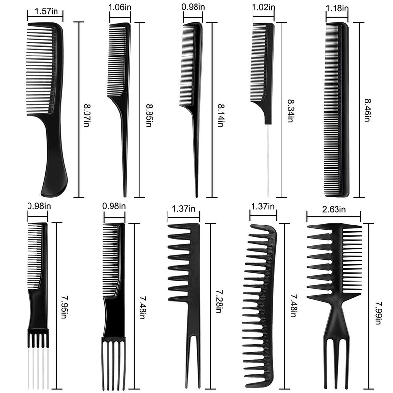 [Australia] - 10 Pcs Hair Combs Set Wide Tooth Comb Anti-static Barber Comb Fine Hair Styling Comb Professional Hairdressing Comb Detangling Combs Rat Tail Comb for Long Wet Thick Curly Hair Men Women Salon & Home 