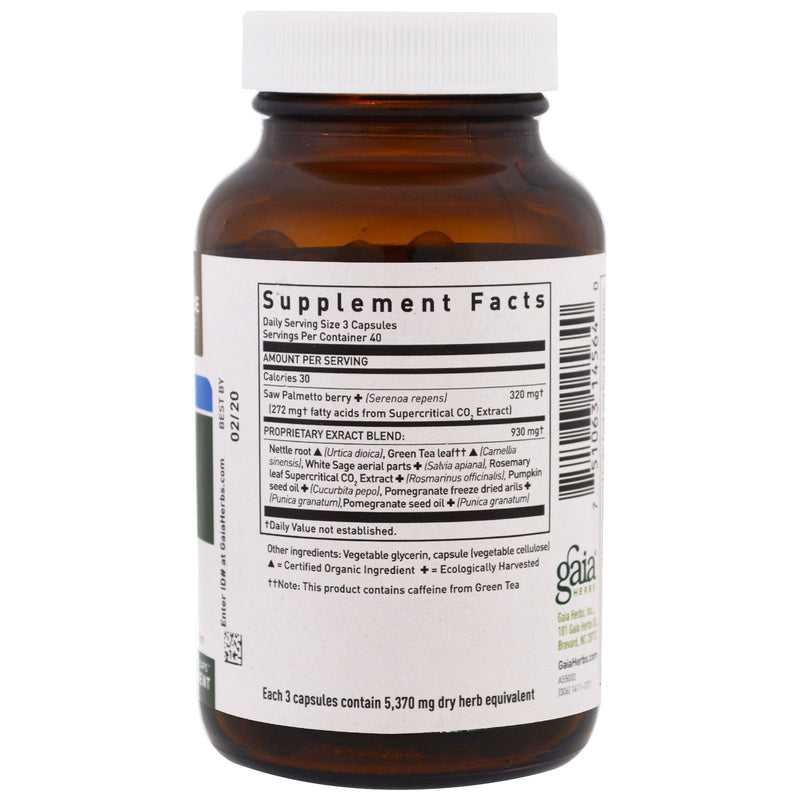 [Australia] - Gaia Herbs Prostate Health - Supports Prostate Health and Function for Men - with Saw Palmetto, Green Tea, Nettle Root, and White Sage - 120 Vegan Liquid Phyto-Capsules (40-Day Supply) 120 Count (Pack of 1) Standard Packaging 