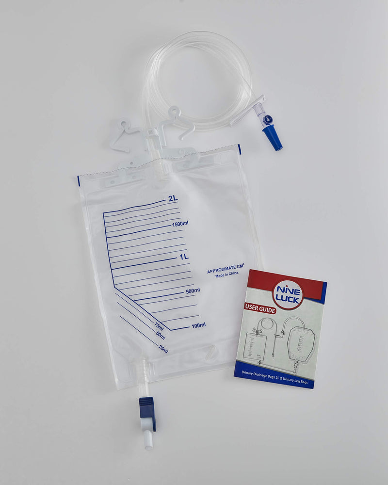 [Australia] - 1pc Pack of 2000ml Urine Drainage Bag with Integrated Bag Hanger and Lever Tap - Sterile Catheter Night Bags - Overnight Bedside Urine Bag 