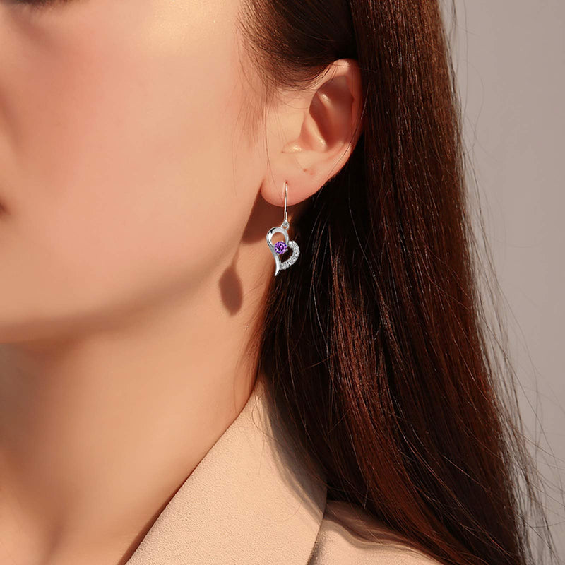 [Australia] - yfstyle Jewelry Set Heart Necklace Earrings for Women Girls, Heart Shaped Drop Hook Earrings & Pendant Necklaces with Cubic Zircon Setting, Crystal Jewellery Set Mother's Day Gift purple 