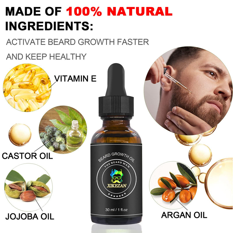 [Australia] - Beard Growth Kit,w/Beard Roller,Beard Growth Oil,Beard Balm,Beard Growth Serum,Comb,Brush,Scissor,Bag,EBook,Beard Care Grooming Kit Christmas Tech Gifts Stocking Fillers Gifts for Men Him Husband Dad 