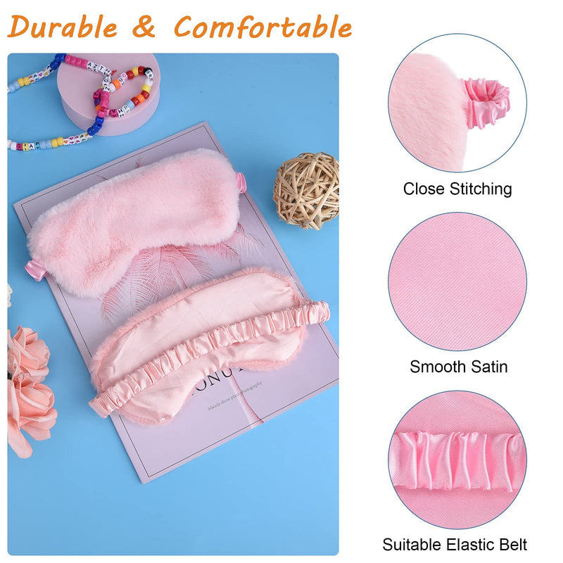 [Australia] - olyee 4 Pack Sleep Mask, Kids Eye Cover Mask Set Fluffy Cute Girls Sleeping Masks Pink Personalized Silk Blackout Blindfold Sleepover Party Supplies for Teenage Women Children Boy 