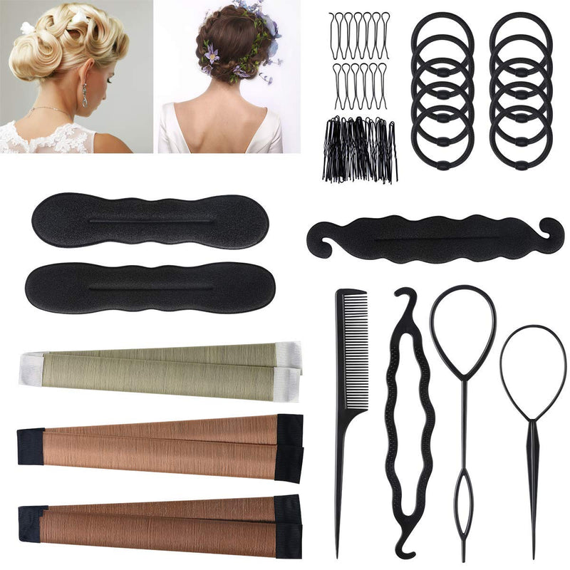 [Australia] - URAQT 26 Pcs Hair Styling Accessories Kit Set Bun Maker Hair Braid Tool for Making DIY Hair Styles Black Magic Hair Twist Styling Accessories for Girls or Women 