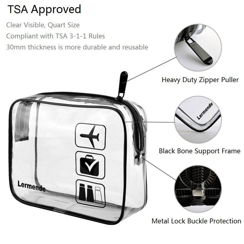 [Australia] - 2pcs/pack Lermende Clear Toiletry Bag TSA Approved Travel Carry On Airport Airline Compliant Bag Quart Sized 3-1-1 Kit Luggage Pouch (Black) 1. Black 