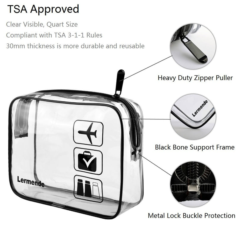 [Australia] - 3pcs Lermende TSA Approved Toiletry Bag with Zipper Travel Luggage Pouch Carry On Clear Airport Airline Compliant Bag Travel Cosmetic Makeup Bags for Men Women Silicone Handle - Black 1. Black 