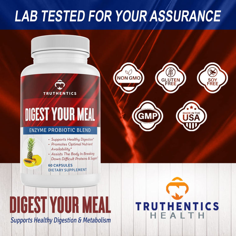 [Australia] - TRUTHENTICS Digestive Enzymes & Probiotic Supplement - Digestion Aid - Enzymes for Better Digestion, Bloating, Gas, IBS, Constipation Relief - Healthy Weight & Metabolism - Vegan Non-GMO Gluten-Free 