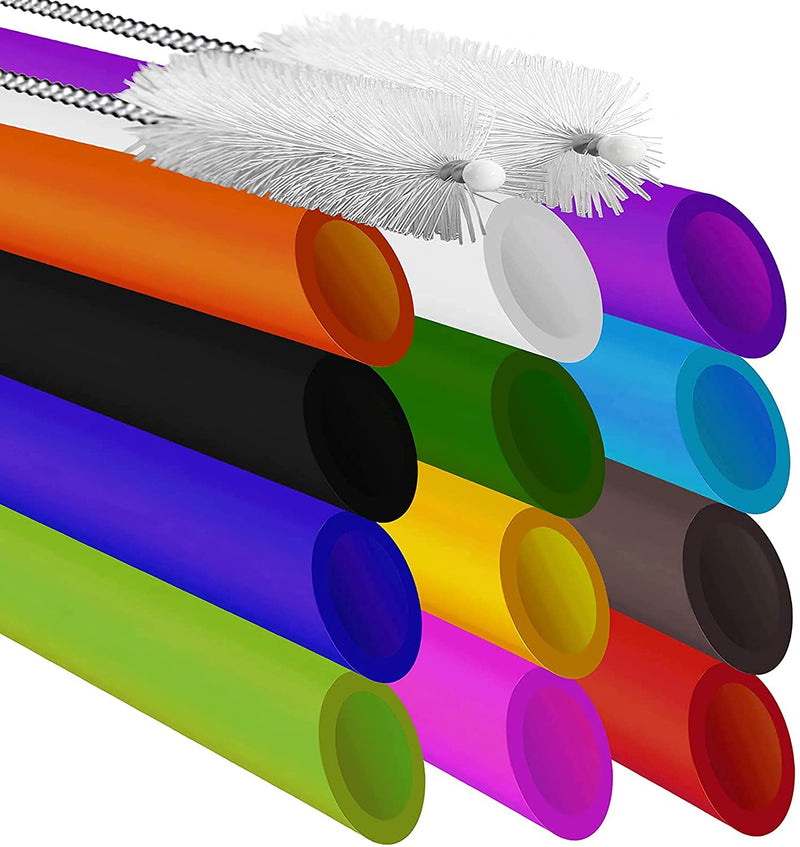 [Australia] - ALINK 12-Pack Reusable Boba Smoothie Straws, 13mm X 10.5 inch Extra Wide Bubble Tea Straws with 2 Cleaning Brush - Pointed Design 14 Count (Pack of 1) 