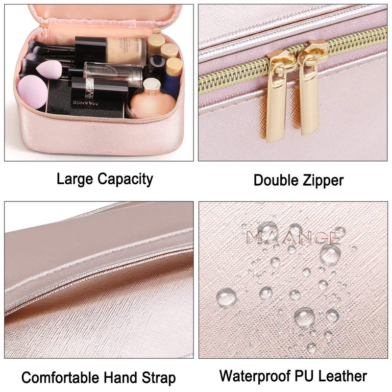 [Australia] - MAANGE 3 Pcs Makeup Bag Portable Travel Cosmetic Bag Large Makeup Bag Organizer with Gold Zipper Waterproof Toiletry Bags for Women and Girls(Rose Gold) 