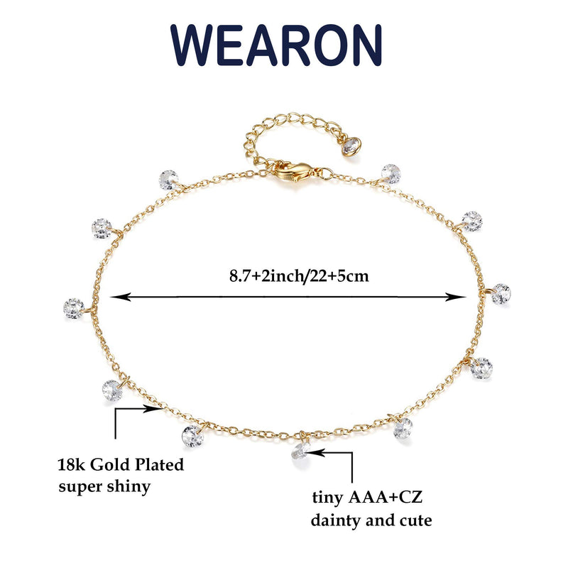 [Australia] - WEARON Anklets for Women Cubic Zirconia Gold Ankle Bracelets Set Boho Beach Adjustable Chain Anklet Foot Jewelry cz 