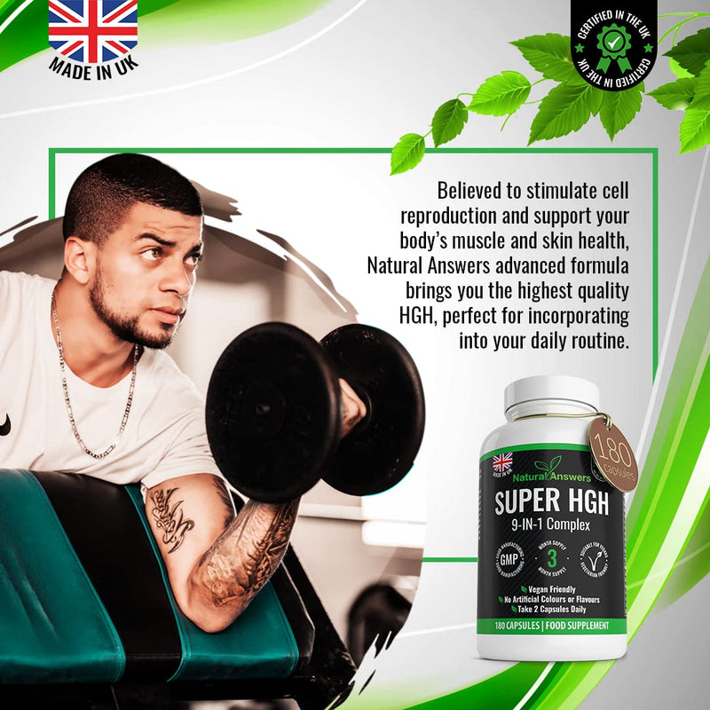 [Australia] - 180 Super HGH Vegan Capsules - (3 Months Supply) 9-in-1 HGH Complex with Vitamin B6 and Tribulus Terrestris Extract - Made in The UK 