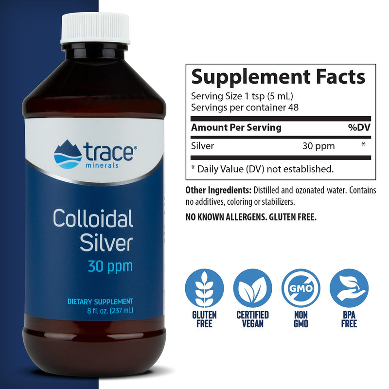 [Australia] - Trace Minerals Research Vegan Colloidal Silver, Bio-Active Silver Hydrosol Liquid Mineral Supplement, Natural & Pure, 30 PPM, 8 fl. Oz 