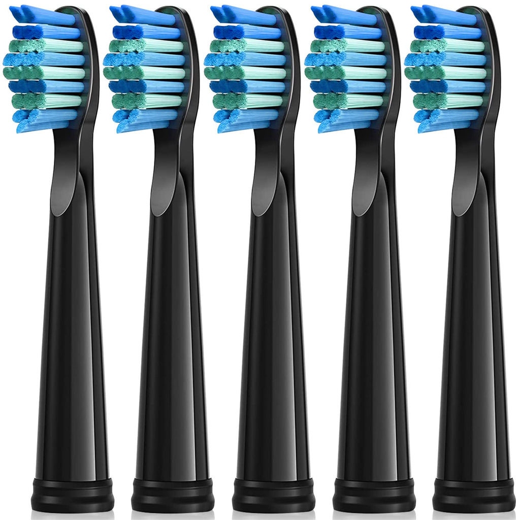 [Australia] - Electric Toothbrush Heads 5pc Compatible with Fairywill D7/D8/FW507/FW508/FW551/917/959/SG-E9 Moderately Soft Bristles Brush Replacement (Black) Black 