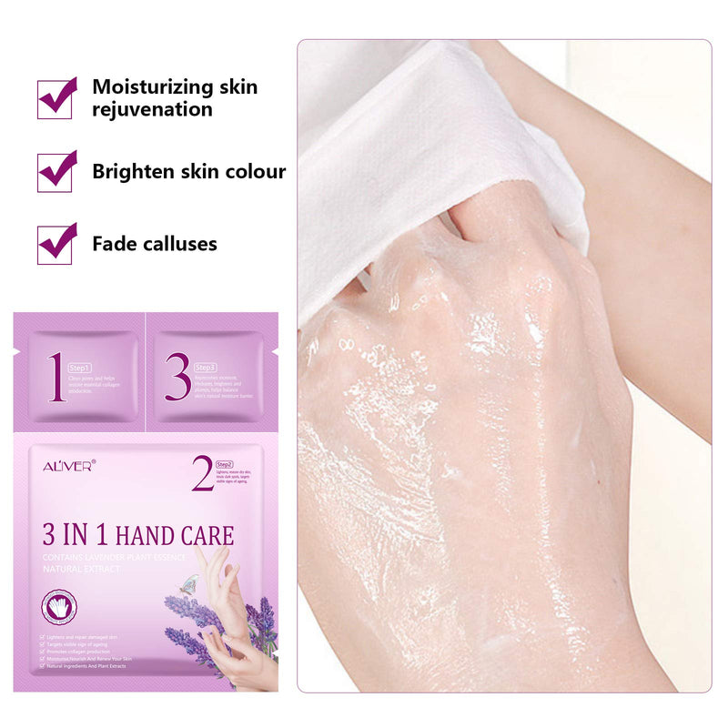 [Australia] - 3 Pairs Lavender 3 In 1 Hands Moisturizing Gloves, Hand Care Mask, Repair Rough Remove Dead Skin, for Dry, Aging, Cracked Hands 