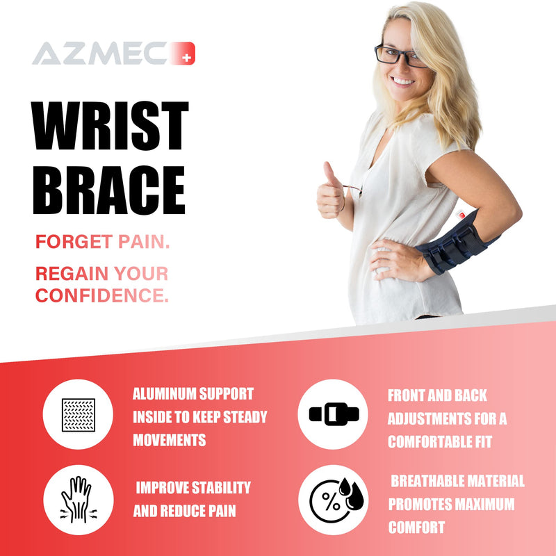 [Australia] - AZMEC Wrist Brace For Right Hand – Carpal Tunnel Brace – Medium Navy Adjustable Wrist Support for Carpal Tunnel, Tendonitis Arthritis Pain Relief, 6.5 - 7.5 inches 
