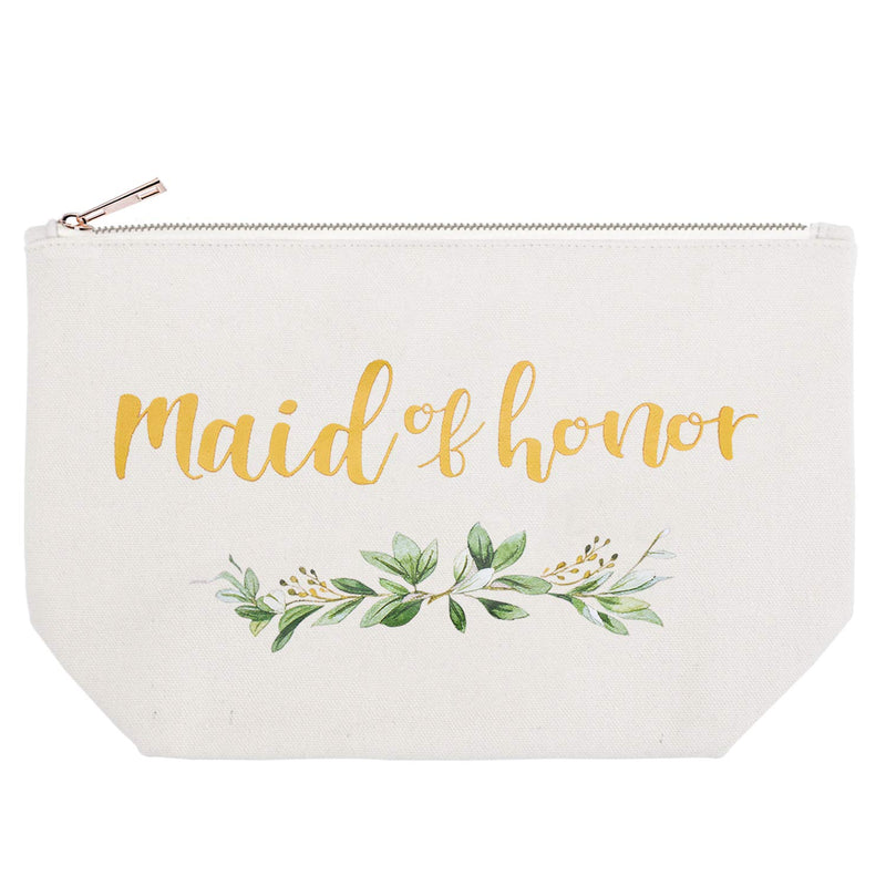 [Australia] - ElegantPark Maid of Honor Bridesmaid Cosmetic Bag Travel Makeup Bag for Women Bridal Shower Gifts Wedding Party Pouch Zipper Canvas 