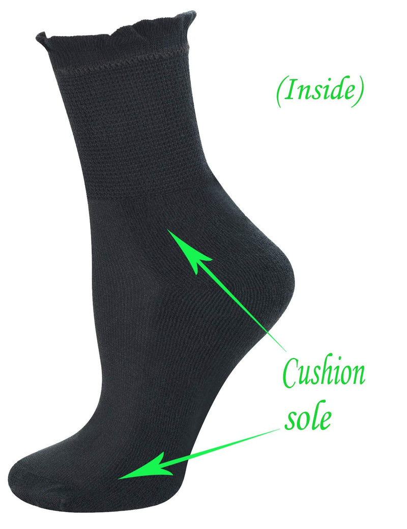 [Australia] - Yomandamor Women's Non-binding Lace Bamboo Crew Diabetic Dress Socks with Seamless Toe,4 Pairs 9-11 4 Pairs Black 