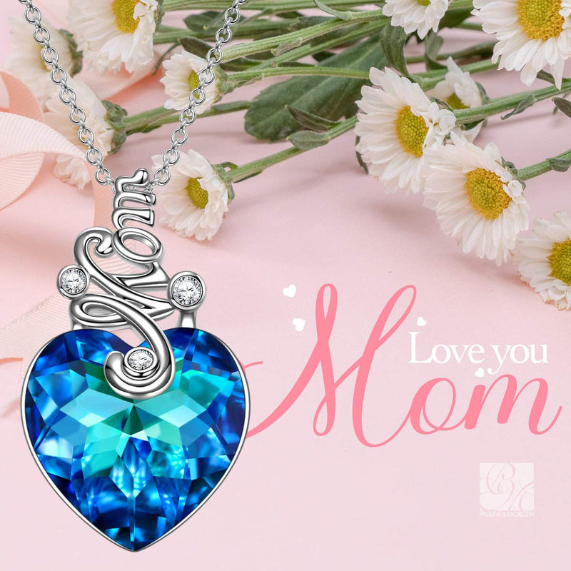 [Australia] - PAULINE&MORGEN ✦ Stay for Love ✦ Christmas Necklace Gifts for Her Love Heart Shaped Necklace for Women Girls with Bermuda Blue Crystal from Swarovski Heart of Ocean Jewelry 