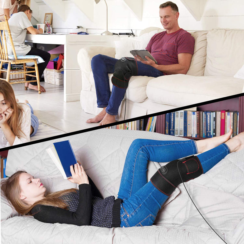 [Australia] - Heated Knee Brace Wrap, 3 Adjustable Heat and Vibration Knee Massager for Arthritis Knee Pain Relief Massaging Knee Pad with AC Adapter (No Battery) 