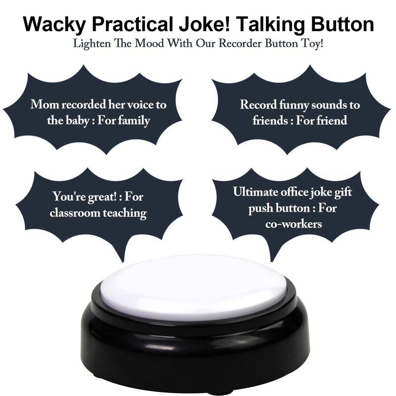 [Australia] - Cover 30 Seconds Recordable Talking Button Record Button Toy Gift Answer Buzzers (White+Black) 