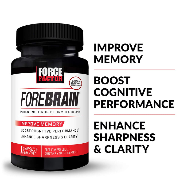 [Australia] - Forebrain Nootropic Brain Supplement to Improve Memory, Boost Focus, Increase Mental Energy, and Support Brain Health with Caffeine, Bacopa, and Huperzine A, Force Factor, 30 Capsules Forebrain 30 Count (Pack of 1) 