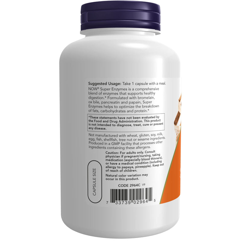 [Australia] - NOW Supplements, Super Enzymes, Formulated with Bromelain, Ox Bile, Pancreatin and Papain, Super Enzymes,180 Capsules 