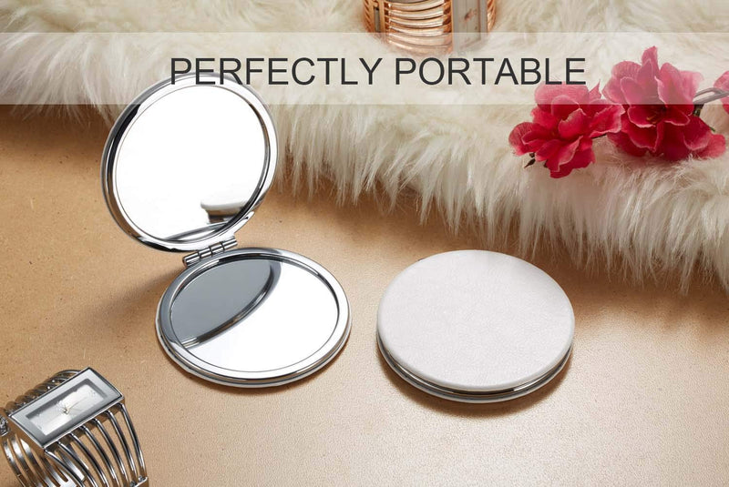 [Australia] - Getinbulk Compact Mirror Bulk, Set of 6 Round Double-Sided 1X/3X Magnification PU Leather 2.8" (White) White 