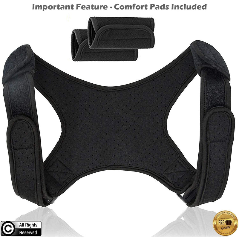 [Australia] - POAGL Posture Corrector For Men | Universal Fit Adjustable Upper Back Brace For Clavicle To Support Neck, Back and Shoulder Pain Relief Kyphosis Straightener Spine Support (Design Patented) Black 