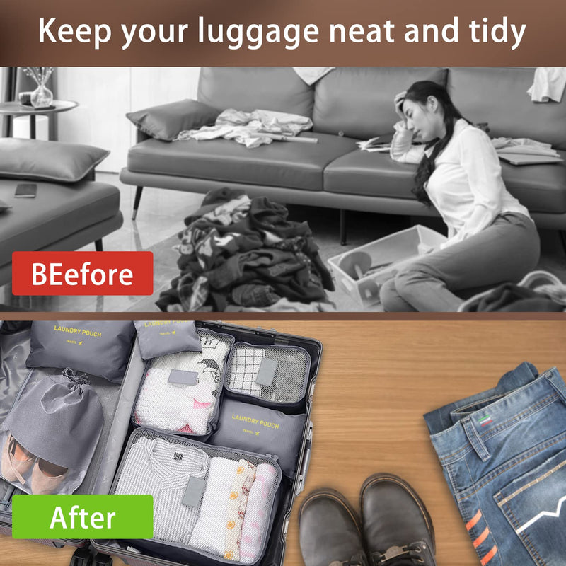 [Australia] - Packing Cubes Set for Travel Suitcases, 9 pcs Travel Organiser Packing Bags for Clothes Shoes Toiletries Travel Luggage Organizers Storage Bags (Grey) Grey 