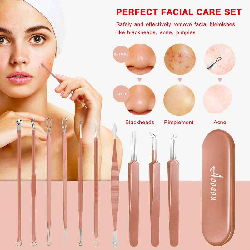 [Australia] - 10 PCS Blackhead Remover Tool Kit, Aooeou Professional Stainless Steel Pimple Popper Tool Treatment for Blemish, Whitehead Popping, Zit Removing for Nose Face Rose gold 