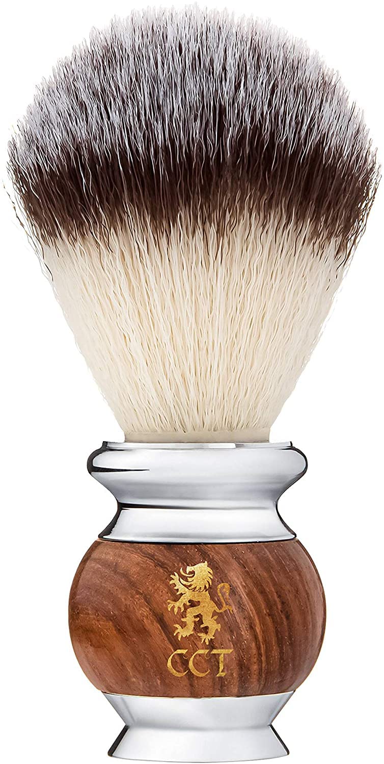 [Australia] - The Cambridge Cut Throat® Luxury Missanda Hardwood and Stainless Steel Men's Shaving Brush for Soap, Foam or Cream with Premium Synthetic Silvertip Vegan Friendly Badger Bristles Male Grooming Present 