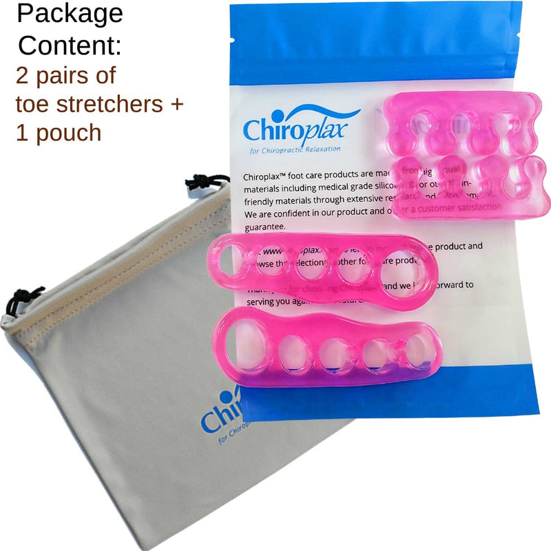 [Australia] - Chiroplax Gel Toe Stretchers Separators (2 Pairs w/Pouch) Toe Spacer Spreader for Bunion Relief, Hammer Toes, Toe Straightener (Hot Pink) Hot Pink 