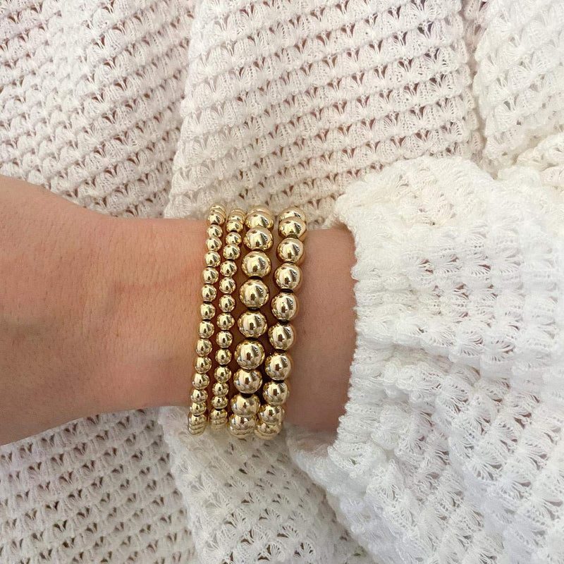 [Australia] - Reoxvo 18K Gold Plated Stainless Steel Gold Beaded Ball Bracelets for Women Stackable Stretch Elastic Bracelet 4mm+4mm 