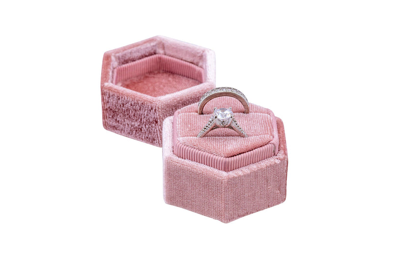 [Australia] - The Lux Box: Gorgeous Antique Velvet Geometric Ring Boxes for Proposals and Wedding Photos || Hexagon and Oval || Single or Double Rings || Fits Slim Bands (Dusty Rose Hexagon Double) Dusty Rose Hexagon Double 