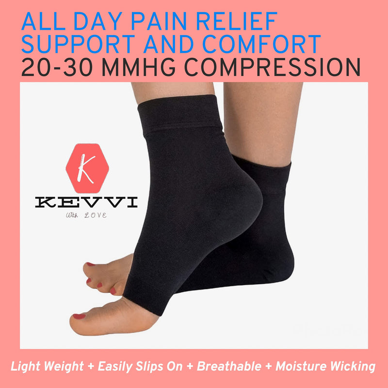 [Australia] - KEVVI Ankle Compression Socks Open Toe, Ankle Compression Sleeves, Achilles Tendon Support Socks for Plantar Fasciitis, Ankle Brace Sleeves Compression Support Socks for Women & Men Swelling, 20-30 mmHg, Ankle Compression Hose Tendonitis (Black, M) Black 