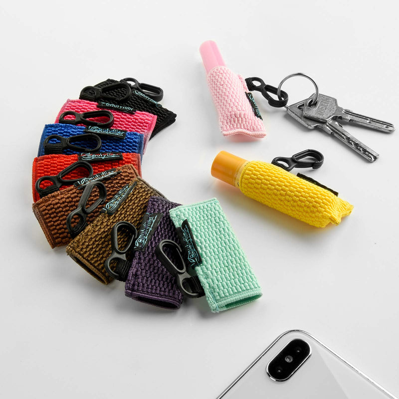 [Australia] - Beautyflier 10pcs Clip-on Sleeve Chapstick Pouch Chapstick Holder Keychain Bulk Lipstick Holder Elastic Lip Balm Holder Travel Accessories, Assorted Color, 2.25x1" Assorted Color, 2.25x1" 