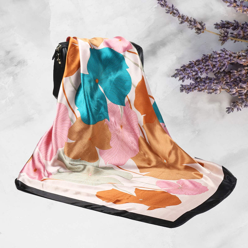 [Australia] - 35 Inches Women Head Scarf Hair Bandanas - 4PCS Square Satin Head Scarves for Women Silk Like Hair Kerchief Banadanas Black+beige+blue+coffee 