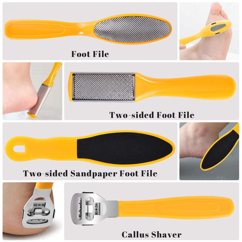 [Australia] - Foot File Pedicure Set, 30 in 1 Foot Files Foot Care Scrubber Kit Hard Skin Remover Feet Scrub for Women Men Salon or Home Yellow 
