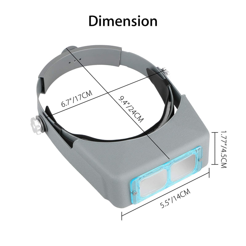 [Australia] - SUNJOYCO Head Mount Magnifier, Professional Jeweler Loupe Headband Magnifying Glasses Magnify Goggles Visor with 4 Replaceable Optical Lens 1.5X, 2.0X, 2.5X, 3.5X Magnification for Repair, Crafts Gray 